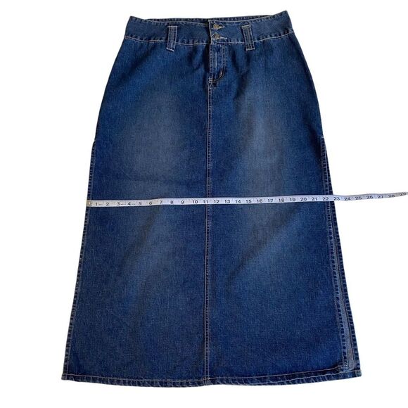 Vintage 90s Squeeze Stephen Hardy Denim Maxi Midi Skirt Deep Side Slits Sz 13/14 - Picture 7 of 13